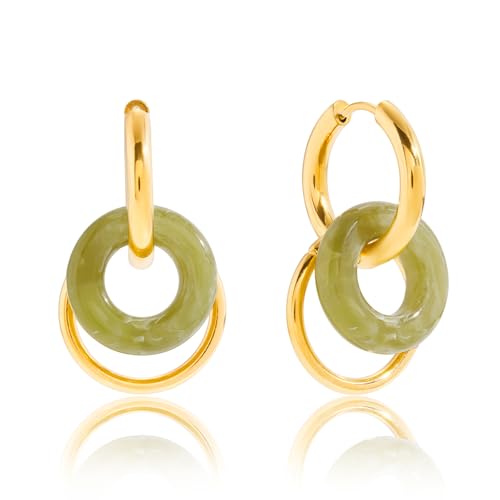 Fullpop Vintage Earrings for Women, Chunky 14K Gold Plated Resin Hoop Earrings Lightweight Hollow Drop Earrings Hypoallergenic Earrings for Women Vintage Anthropologie Jewelry Gifts for Women - size: Green Gold