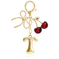 Cute Initial Cherry, Bow, Heart & More Styles - Personalized Keychain Bag Charms & Purse Accessories for Handbags - color: Red Cherry, style: T