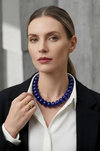 Multi-Color Chunky Beaded Necklace for Women, Vibrant Acrylic Candy Bead Choker Necklace with Adjustable Stainless Steel Clasp, Summer Statement Jewelry for Festivals - color: Blue