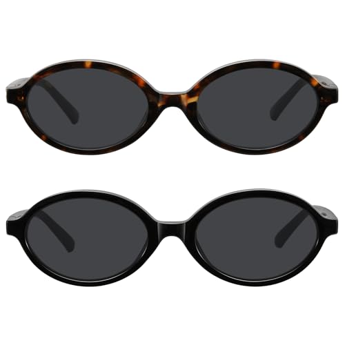 WOWSUN Retro Oval Sunglasses Womens Trendy Sun Glasses Sunnies UV400 Protection - color: 2 Pack: Grey Lens+tortoise Frame Brown Lens