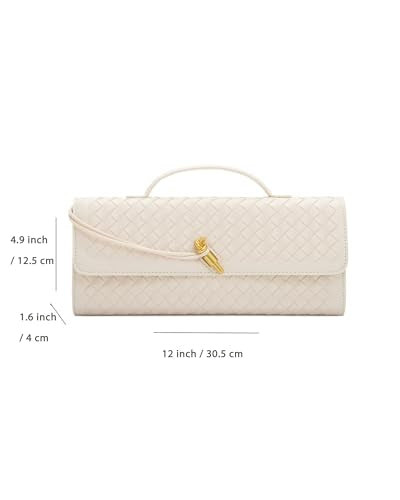 NEWBELLA Handwoven Women's Clutch Purse, Crossbody Bag with Adjustable Strap for Evening & Casual Use - color: White