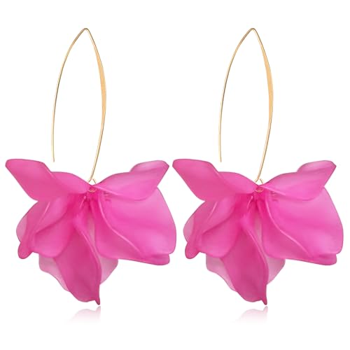 Exaggerated Bohemian Resin Rose Flower Petal Dangle Drop Earrings Long Acrylic Tiered Floral Tassel Earring for Women - color: Rose Red