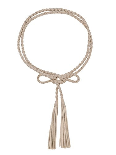 TeeYee Women Girls Braided Waist Tie Belt/Rope with Tassel Wrap Cloth Belts for Dress Pants - color: Khaki, size: 63inch