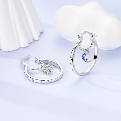 Parmuz 925 Sterling Silver Earrings Hoops for Women Ladies Simple Lightweight Twisted Medium Hoop Earrings With Cubic Zirconia Hypoallergenic Jewelry for Her - color: royal blue