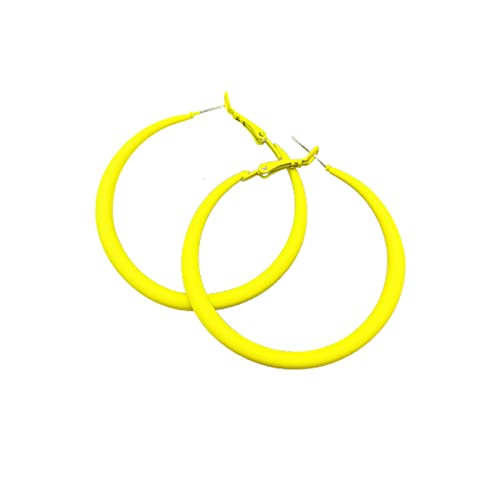 Colorful Matte Hoop Earrings 80s Hoop Earring Retro Earrings Neon Earrings Bright Fluorescence Round Hoop Earings for Women - color: yellow