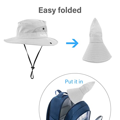 3 Pieces Womens Ponytail Wide Brim Sun Hat Packable UV Protection Beach Cap for Fishing & Hiking - color: Gray＆army Green＆beige