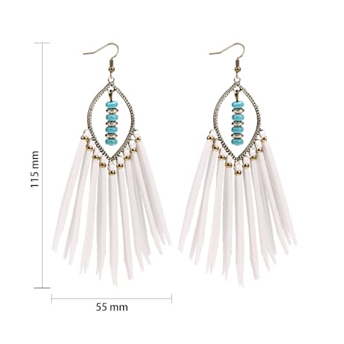 Long Bohemian Fringe Leather Earrrings Handmade Tassel Earrings with Turquoise Christmas Long Dangle Earrings for Women rodeo jewelry - color: 7