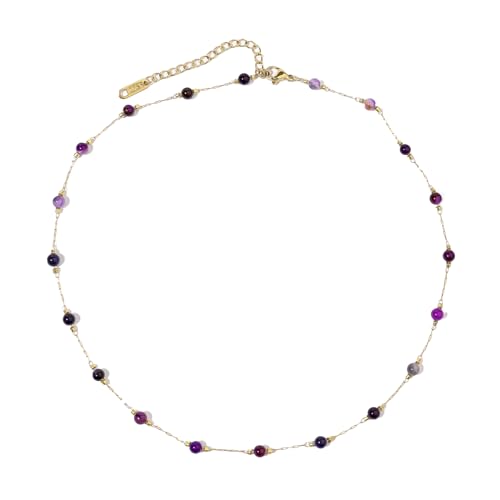 Beaded Choker Necklaces for Women 18k Gold Plated Dainty Gold Choker Necklaces for Women - style: amethyst choker