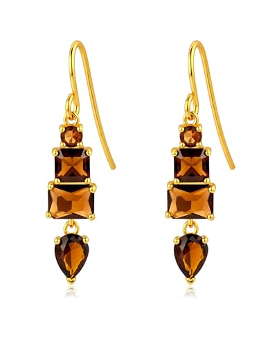 Colorful Cubic Zirconia Dangle Earrings for Women Multicolor Crystal Earrings Rainbow Cz Dangling for Birthstone Jewelry - color: Brown