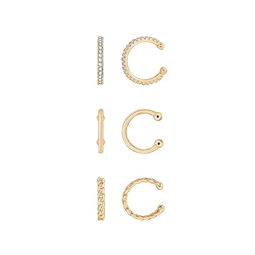 Amazon Essentials 14K Gold or Rhodium Plated Sterling Silver Set of 3 Ear Cuffs - color: Yellow Gold