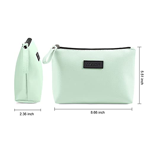 MAANGE Cosmetic Bags for Women Small Makeup Bag for Purse Pu Leather Makeup Pouch Travel Makeup Bag with Zipper Make Up Bag for Travelling - color: Green