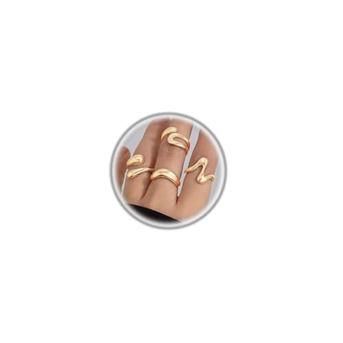 Chunky Gold Plated Stackable Rings Set for Women,Stackable Knuckle Rings Punk Rings Set Dainty Stacking Joint Midi Trendy Rings Sets Multiple Sizes Jewelry Set