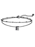 FaithHeart Initial Ankle Bracelets for Women, Waterproof 14k Gold Plated Initial Anklets Non Tarnish Stainless Steel Cute Layered Anklet Summer Beach Jewelry - color: Black, size: Initial E