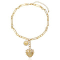 Gold Love Heart Sun Charm Chunky Paperclip Chain for Women Trendy 18K Gold Plated Coin Sunflower Pendant Choker Necklace Hip Hop Jewelry Gifts for Her - style: LOVE HEART, SUN
