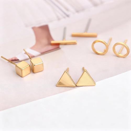Gold Circle Earrings for Women Circle Stud Earrings Simple Tiny Triangle Square Bar Stud Earrings Trendy Jewelry Gifts - color: A7：4 pairs gold solid earrings set