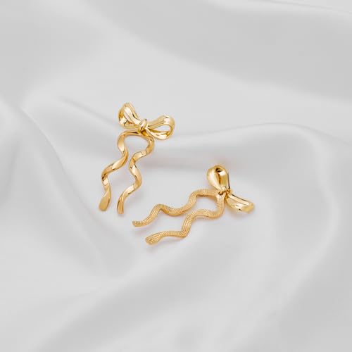 Gold Silver Bow Drop Earrings for Women Long Tassel Chain Bow Earrings Ribbon Bowknot Dangle Earrings Jewelry Gifts - color: Gold Bow D