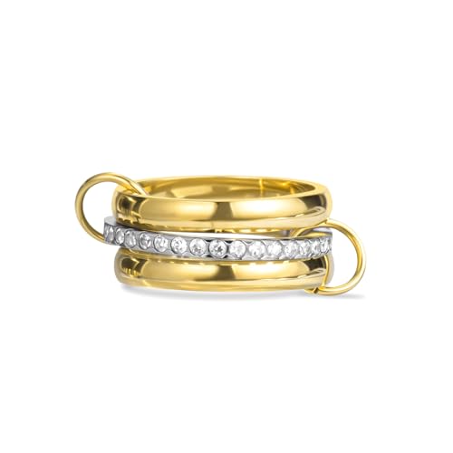 Gold Stackable Rings for Women 18k Gold Plated Rings Non Tarnish Gold Rings Cubic Zirconia Rings Silver Gold Multi Ring Interlocking Stackable Rings Mixed Metals Stack Rings Set Jewelry Gift for Women - color: 1 pcs silver+2 pcs gold, size: 9