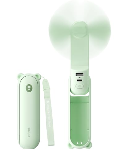 JISULIFE 3 IN 1 Handheld Mini Fan - Portable Fan & Power Bank & Flashlight, 19H Max Cooling, USB Rechargeable, Pocket-Sized for Travel, Cruise, Concerts, Makeup, 2026 Summer Gifts for Women(Green) - color: Light Green