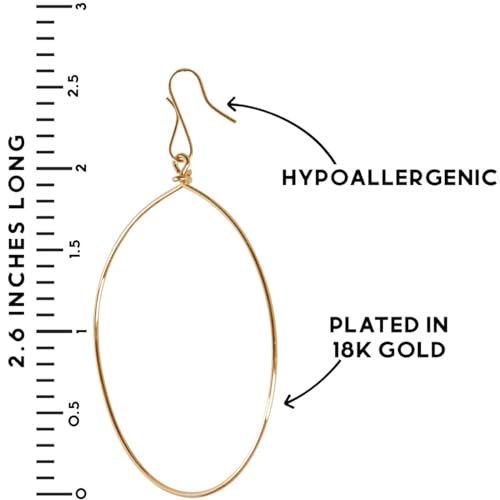 Dangle Hoop Earrings for Women - Minimalist Geometric Round Drop Hoops - Hypoallergenic, Safe for Sensitive Ears - Plated in 18K Gold or 925 Sterling Silver - color: 2.6" inch - 18K Gold Plated