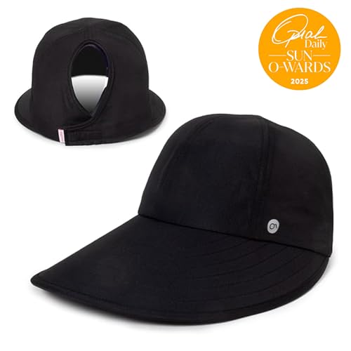 Ponyflo Sunblocker Wide Brim Hat, Patented Women’s Ponytail Sun Hat for Adults, UPF 50 Sun Protection - color: Black