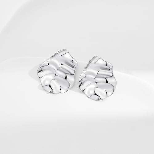 Irregular Gold Stud Earrings for Women Hammered Silver Stud Earrings Statement Geometric Earrings Vintage Gold Earrings - color: 02-Irregular white-gold earrings