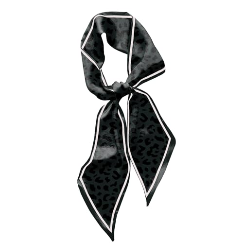 Hair Head Scarf Silk Feeling Long Satin Neck Satin Scarves for Handbag Cute Aesthetic Decoration Women Girls 59 * 6.7” - color: Y6-black Leopard