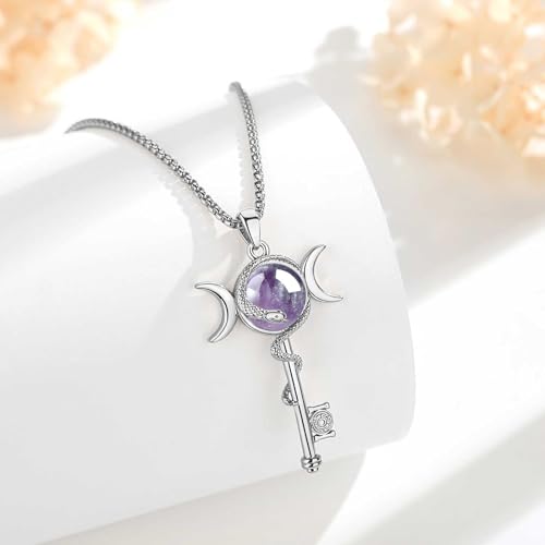 INFUSEU Mystical Hecate Triple Moon Goddess Necklaces, Divine Feminine Protection Gifts - style: Amethyst Hecate Key