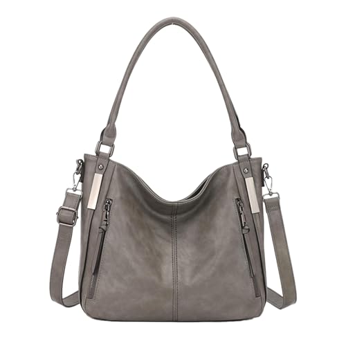 Shoulder Handbags for Women Large Soft Casual PU Leather Hobo Tote Purses - color: A-grey