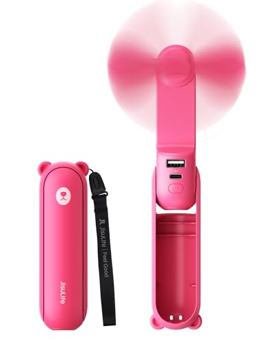 JISULIFE 3 IN 1 Handheld Mini Fan - Portable Fan & Power Bank & Flashlight, 19H Max Cooling, USB Rechargeable, Pocket-Sized for Travel, Cruise, Concerts, Makeup, 2026 Summer Gifts for Women(Fuchsia) - color: Fuchsia