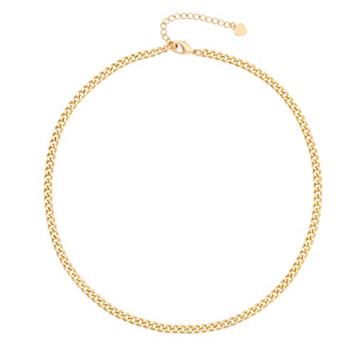 Aobei Pearl 18K Gold Plated Paperclip Chain Choker Satellite Chain Freshwater Cultured Biwa Pearl Pendant Necklace Dainty Turquoise Jewelry for Women - color: Cuban Chain