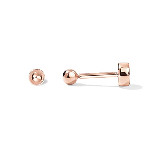 PAVOI 14K Gold Plated Solid 925 Sterling Silver Posts Dainty Ball Stud Flatback Earrings for Women - Cartilage Helix Piercing Jewelry - Small Screwbacks Stud Earrings for Women - color: Rose Gold