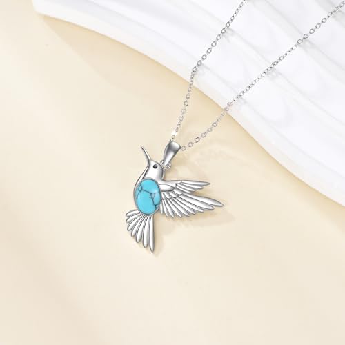 POPLYKE Hummingbird Necklace 925 Sterling Silver Hummingbird Pendant Necklace Jewelry Gift for Women - color: A-Turquoise Hummingbird