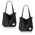 KALIDI Women Corduroy Tote Bag Zipper Casual Tote's Handbag Big Capacity Shoulder Bag with Pockets - color: Black+black