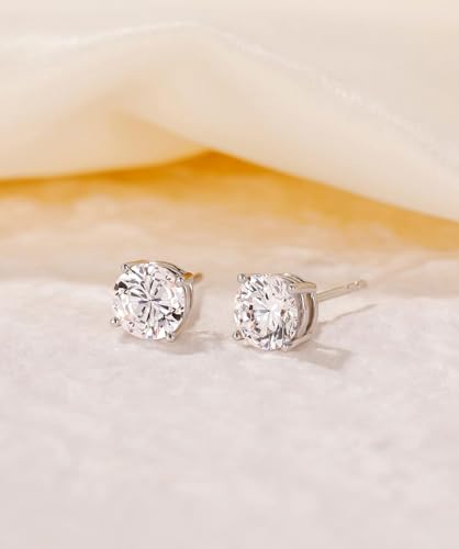 925 Sterling Silver Stud Earrings Simulated Diamond Round Cubic Zirconia Earring Set for Women Men 7-10MM - size: 10mm