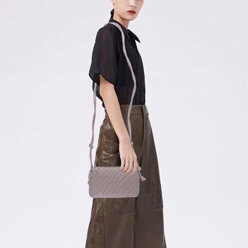 Woven Crossbody Bags for Women Handwoven Purses Vegan Leather Small Handbag Handmade Shoulderbag | Lightweight - color: Gray