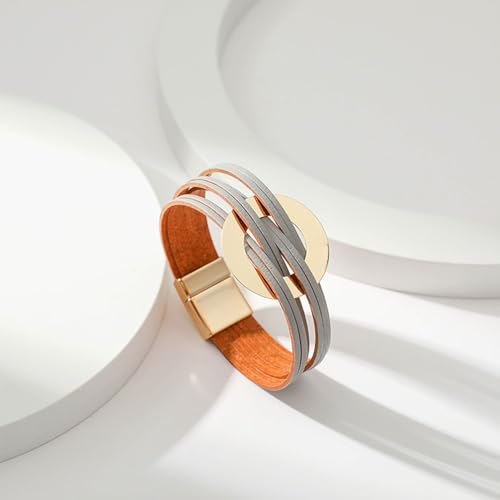 Long tiantian Leather Wrap Bracelets for Women Circle Rhinestones Boho Layered Bracelet Cuff Bangle Bracelet Jewelry Birthday Gifts for Women Holiday Outfits - color: B5:silver