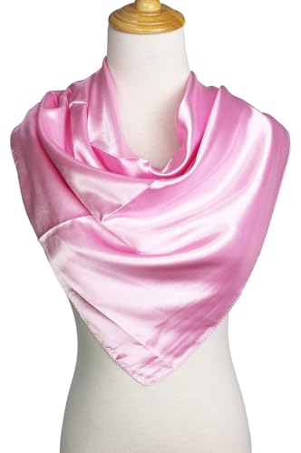 vabovin Satin Head Scarf for Women Solid Color, 35×35 in | Silk Feel Neckerchief, Hair Scarf, Fashion Bandana, Headscarf, Headband, Hair Wrap Sleeping, Daily Fashion Styling - color: 211 Pink