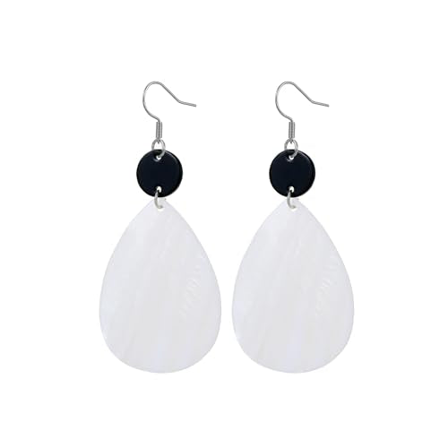 Elisheva Bohemian Lightweight Mother of Pearl Shell Drop Dangle Earrings for Women, Boho Chic Hippie Waterdrop Statement Jewelry Gift - color: black and white