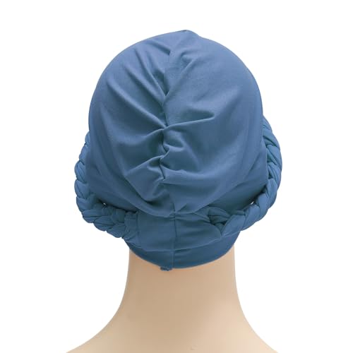 ZLYC Chemo Headwear for Women Pre Tied Turban Headwear Lightweight Beanie Hat - color: Braid Haze Blue
