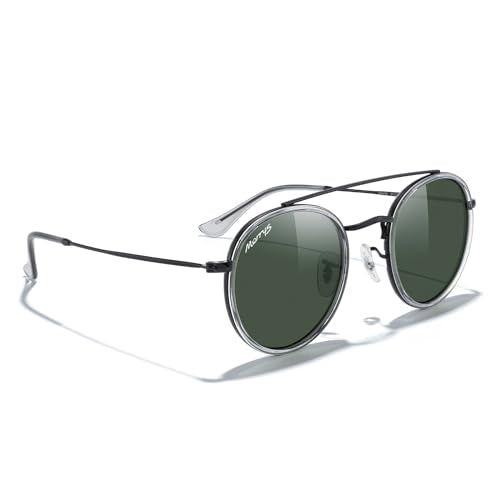 MERRY'S Retro Round Polarized Sunglasses - Unisex Double Bridge Sun Glasses - color: Tra Gray Frame/Black Bridge/G15 Lens