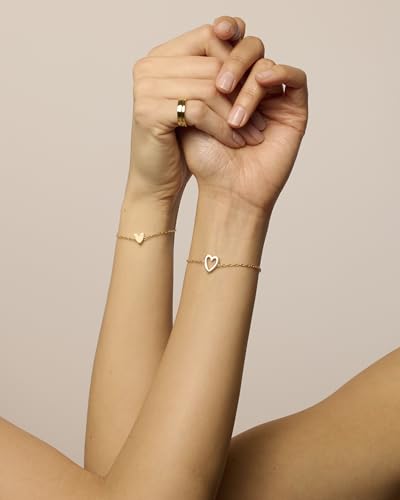PAVOI 14K Gold Plated Matching Heart Charms Solitaire Bracelet Set for Women | Adjustable Valentines Day Love Friendship Two Bracelet Pack - style: 2-Piece Set