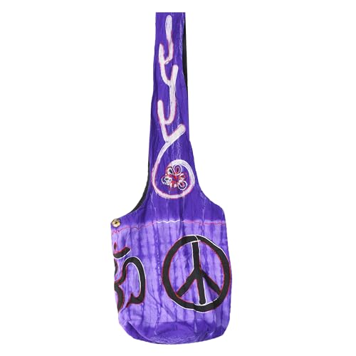 Mandala Crafts Hippie Bag, Large Boho Hobo Purse for Women, Crossbody Shoulder Sling Bags for Indie Style Bohemian Accessory - style: Purple Om
