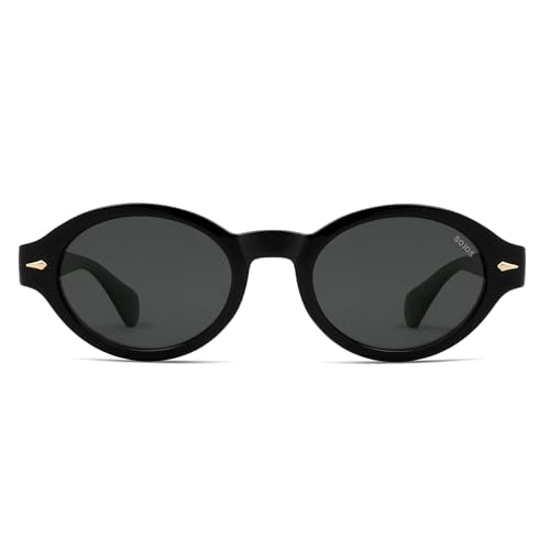 SOJOS Retro Oval Polarized Sunglasses for Women Men Chic Trendy 90s Sunnies Shades UV protection Sun Glasses SJ2630 - color: Black Frame Grey Lens