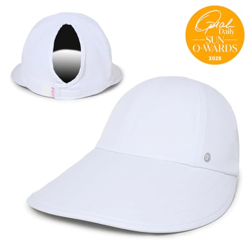 Ponyflo Sunblocker Wide Brim Hat, Patented Women’s Ponytail Sun Hat for Adults, UPF 50 Sun Protection - color: White