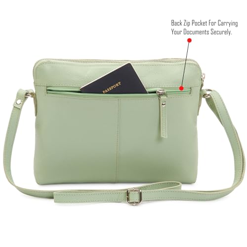 Leather Crossbody Bags for Women Small Soft Genuine Pebbled Sling Shoulder Handbag Crossover Purse with Full Adjustable Strap (Mint Nappa) - color: Mint Nappa