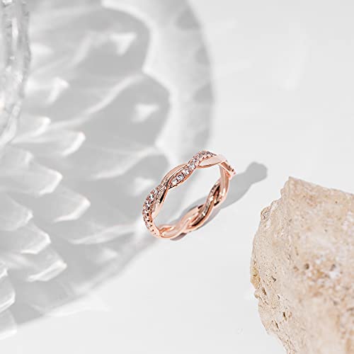 PAVOI 14K Gold Plated Cubic Zirconia Twisted Rope Eternity Band for Women - color: Rose Gold, size: 7