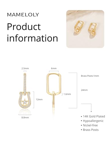 Mameloly Cowgirl Earrings for Women CZ 14K Gold Plated Western Cowboy Hat Dangle Hoop Earrings Cute Jewelry Hypoallergenic - color: Guitar Shape