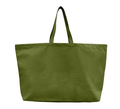 Large Canvas Tote Bag-Extra Big Shopping Beach Totes Bags Reusable Largest Grocery Plain Solid Bag 28"x8"x16" - color: Olive Green