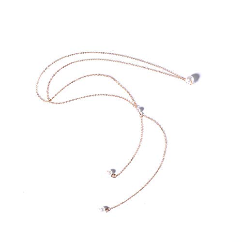 HUNO Sexy The Bikini Back Necklace Pearl Backdrop Necklace Body Chain for Women Bridal Jewelry - color: Gold