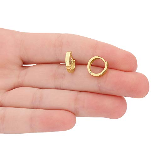 14kt Gold Huggie Hoop Earrings Minimalist Small Simple Thin huggies For Women and Men Polished Flat Hinged Hoop - color: Yellow Gold